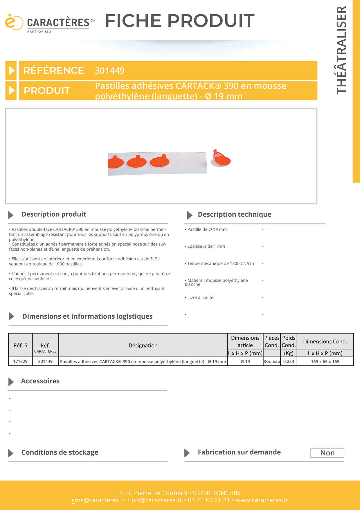 Pastilles adhésives CARTACK® 390 en mousse (languette préhension) - Ø 19 mm