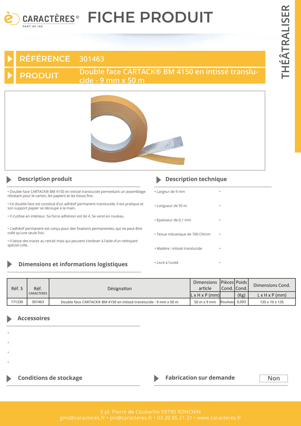 Double face CARTACK® BM 4150 en intissé translucide - 9 mm x 50 m