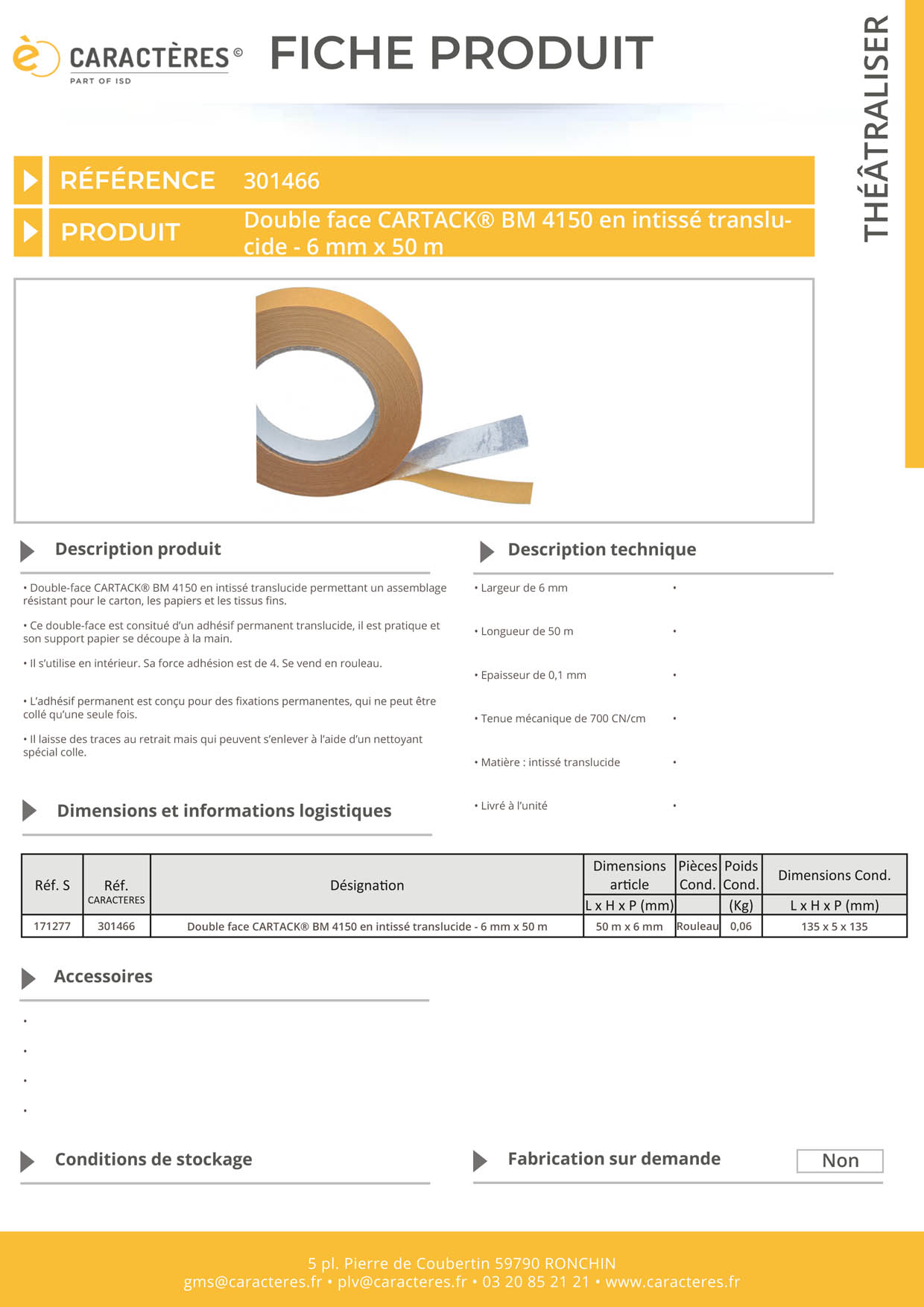 Double face CARTACK® BM 4150 en intissé translucide - 6 mm x 50 m