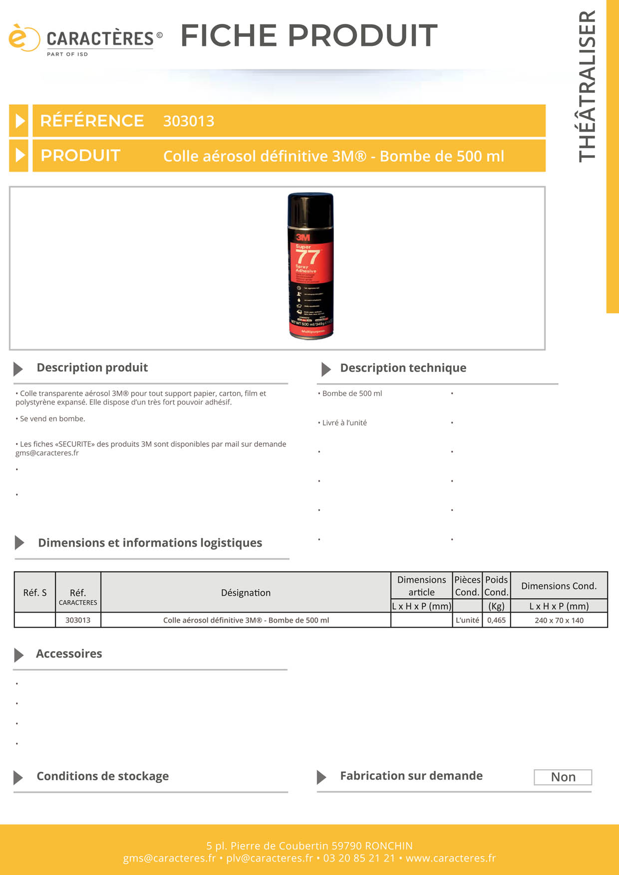 Colle aérosol définitive 3M® - Bombe de 500 ml