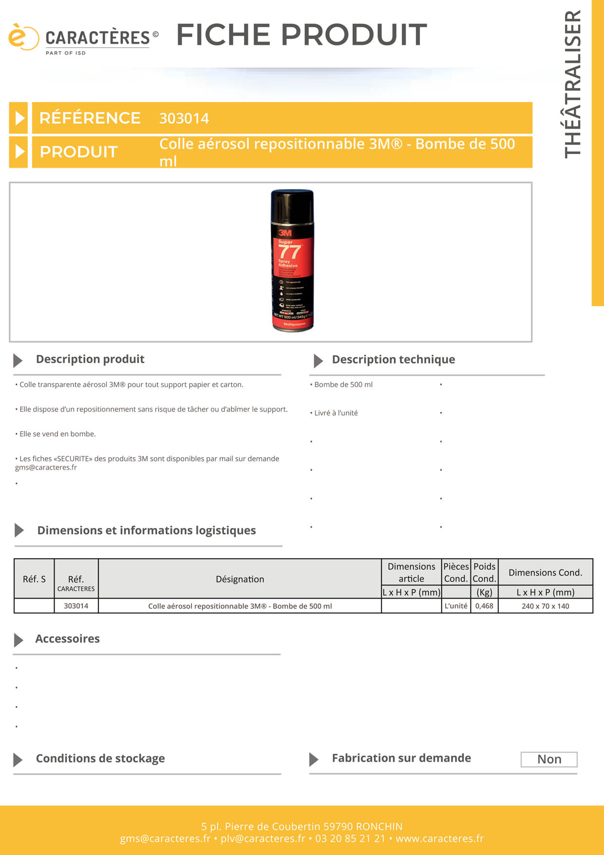 Colle aérosol repositionnable 3M® - Bombe de 500 ml