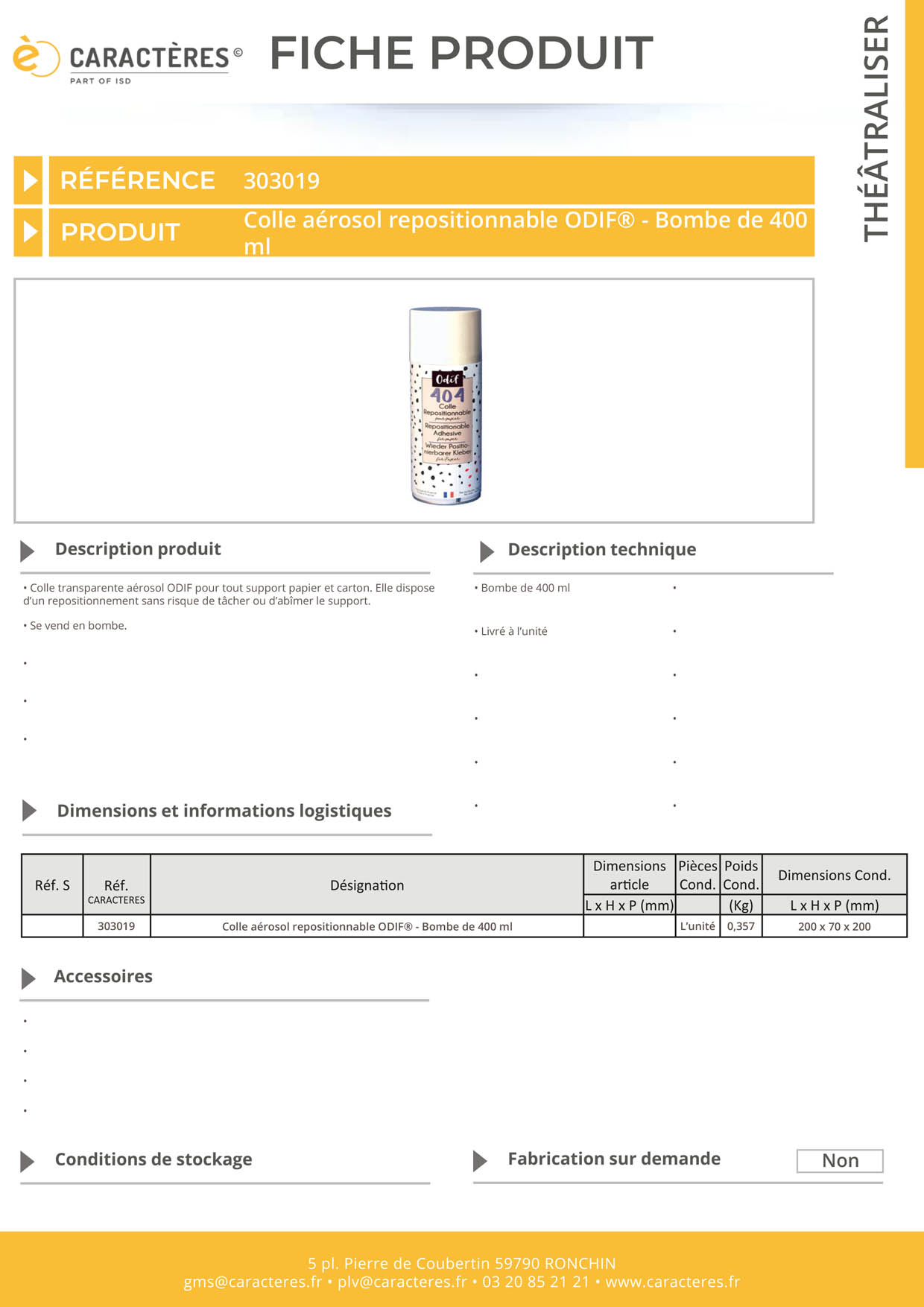 Colle aérosol repositionnable ODIF® - Bombe de 400 ml