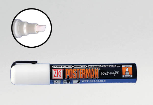 Marqueur craie Posterman® WET WIPE - Pointe biseautée de 6 mm blanche