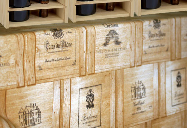 Rouleau de tissu en coton à thème de 160 cm x 25 m - Caisse de vins