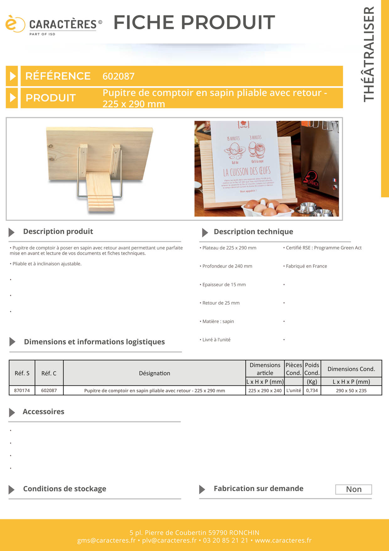 Pupitre de comptoir en sapin pliable avec retour - 225 x 290 mm