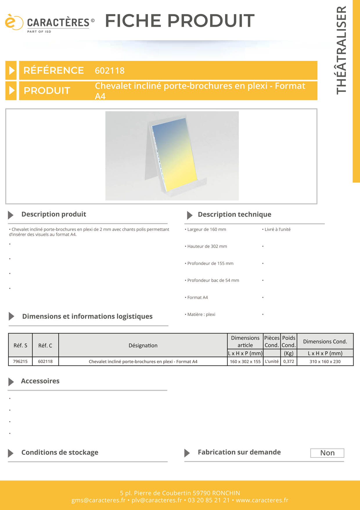 Chevalet incliné porte-brochures en plexi - Format A4