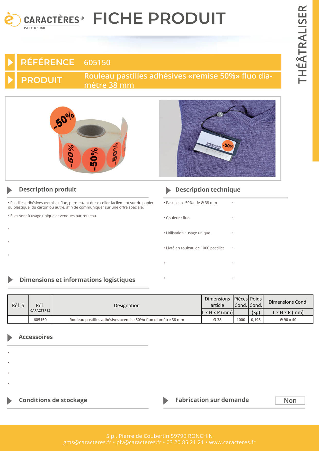 Pastilles adhésives remise de "-50%" fluo de Ø 38 mm