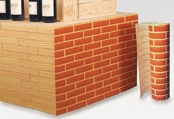 Rouleau de carton microcannelure à thème de 60 cm x 50 m - Bois / Brique