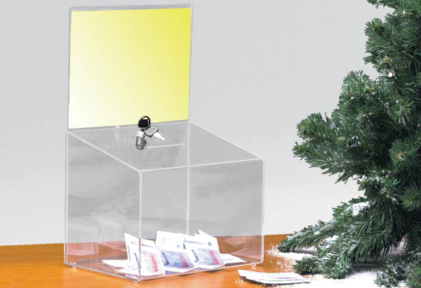 Urne avec serrure à poser en acrylique avec porte-visuels - 12 litres