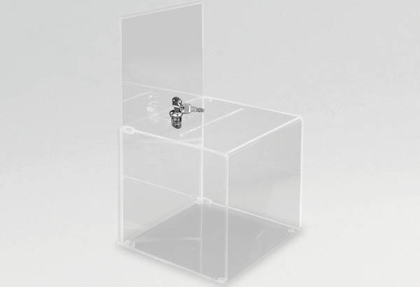 Urne sans serrure à poser en acrylique avec porte-visuels - 8 litres