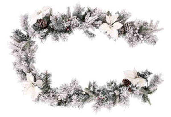 Guirlande en sapin et fleurs blanches floquées - Longueur 2 m - Diamètre 20 cm