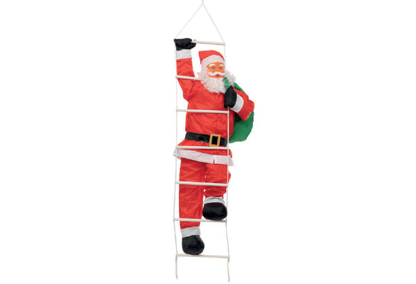 Père Noël grimpeur sur échelle - Hauteur 160 cm - 48 x 30 cm