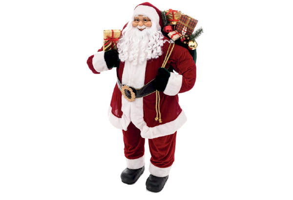 Père Noël en velours rouge - Hauteur 124 cm - 46 x 35 cm