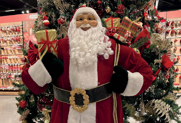 Père Noël en velours rouge - Hauteur 180 cm - 60 x 40 cm