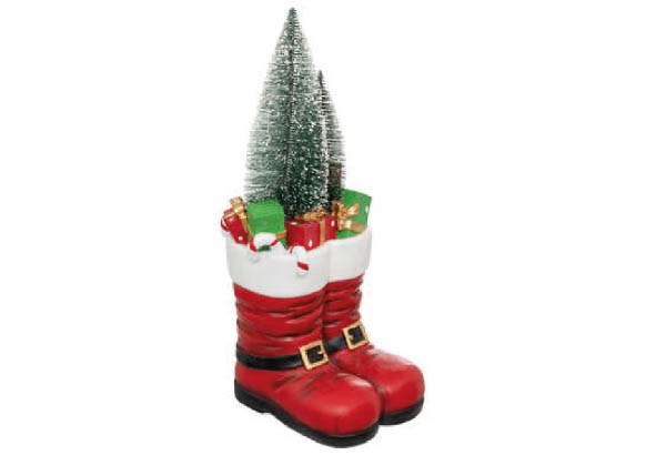Bottes rouges du Père Noël et sapin - Hauteur 55 cm - 24 x 22 cm