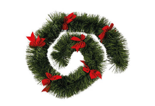 Guirlande Boa sapin vert et noeuds rouge - Longueur 2,7 m - Diamètre 15 cm