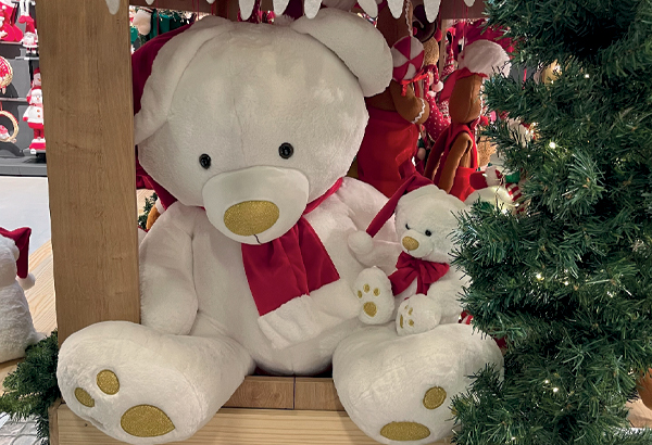 Peluche ours blanc avec noeud et bonnet rouge - Hauteur 100 cm - 69 x 64 cm