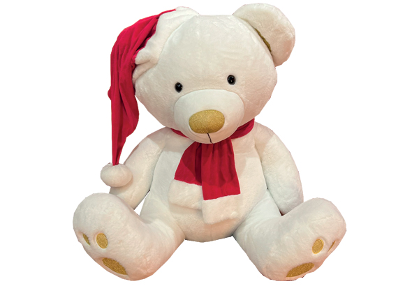 Peluche ours blanc avec noeud et bonnet rouge - Hauteur 100 cm - 69 x 64 cm