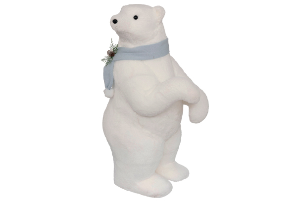 Ours blanc avec écharpe bleue - Hauteur 100 cm - 62 x 45 cm