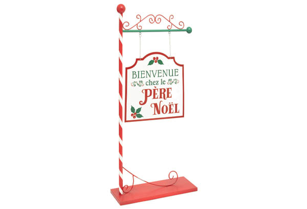 Pancarte Chez le père noël en métal - Hauteur 105,5 cm - 46 x 18,2 cm