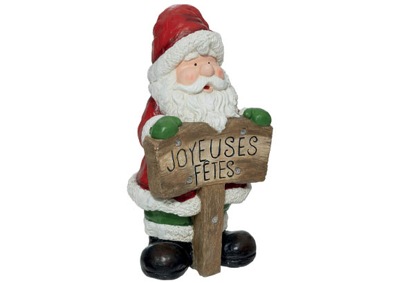 Père noël avec pancarte lumineuse 5 LED - Hauteur 70 cm - 35,5 x 26,5 cm