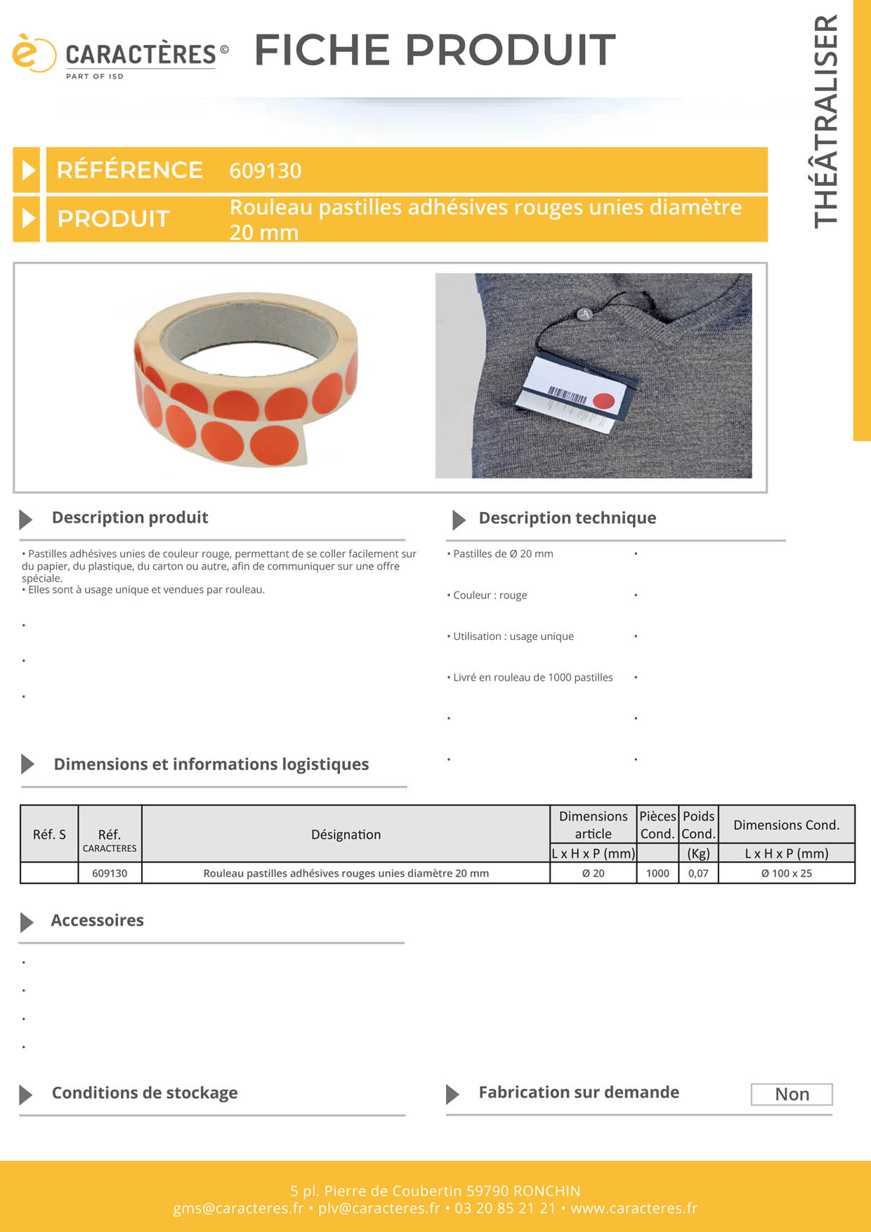 Pastilles adhésives rouges unies de Ø 20 mm