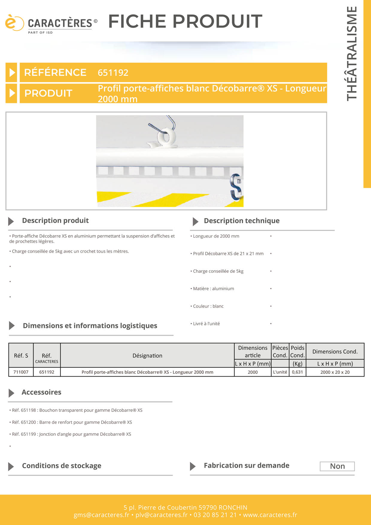 Profil Décobarre® XS en aluminium blanc - Longueur 2000 mm