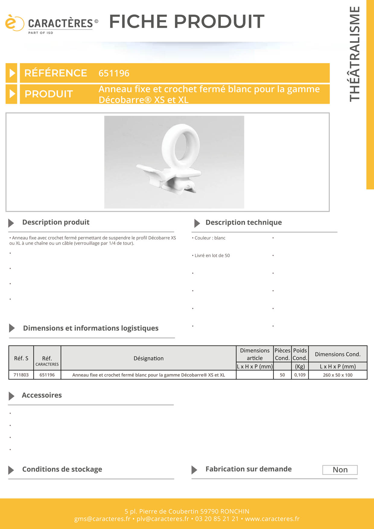 Anneau fixe avec crochet fermé blanc pour profil Décobarre® XS  et XL