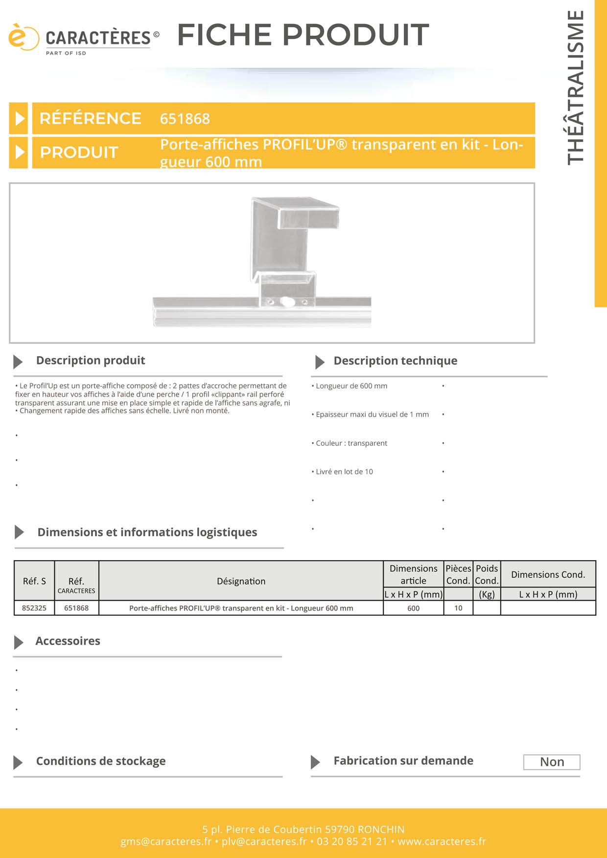 Profil'Up® transparent en kit - Longueur 600 mm
