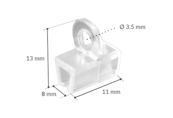 Crochet transparent pour profil rail ovale