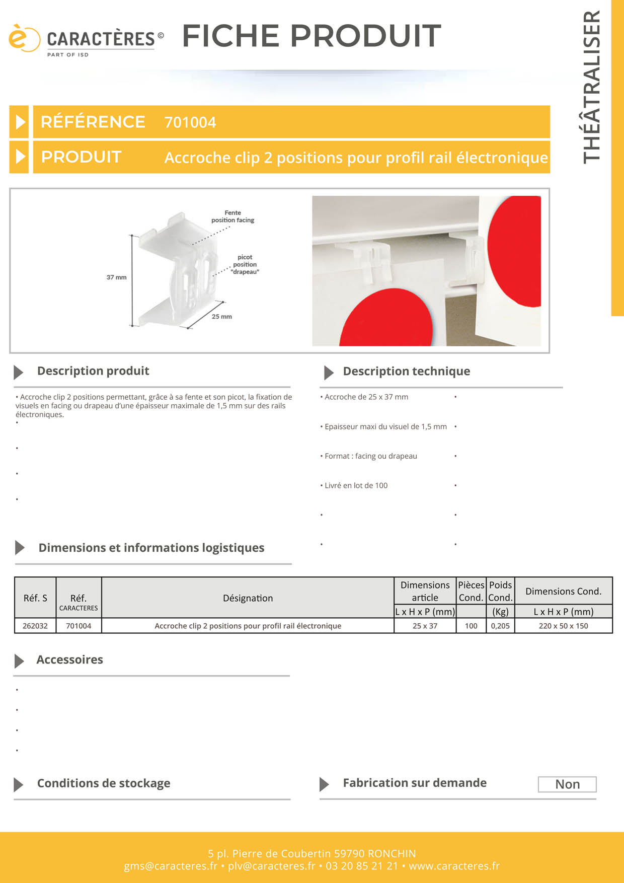 Accroche clip 2 positions facing ou drapeau - Rails électroniques