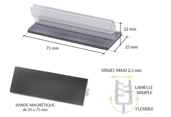 Grip en T fléxible bande magnétique en 75 mm - Base de 25 mm