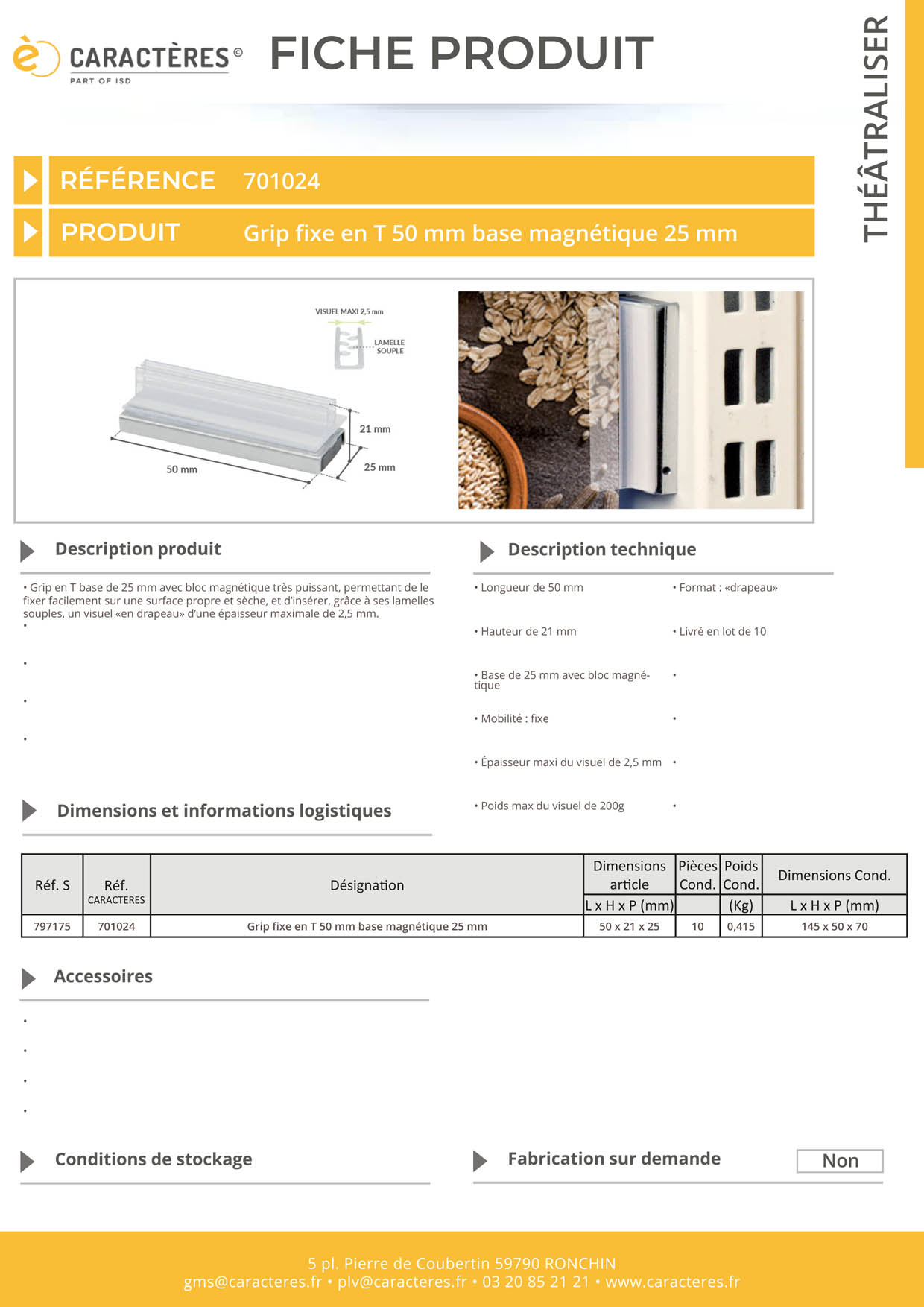 Grip en T bloc magnétique en 50 mm - Base de 25 mm