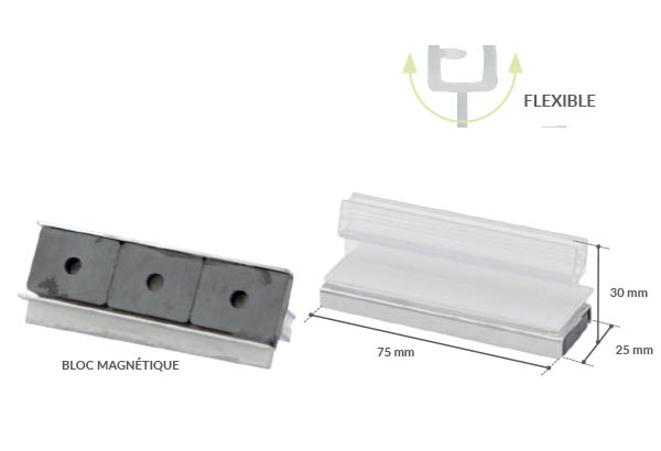Grip en T flexible bloc magnétique en 75 mm - Base de 25 mm