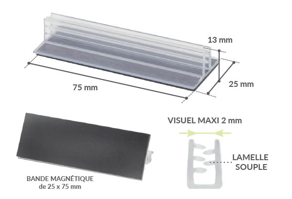 Grip en T bande magnétique en 75 mm - Base de 25 mm