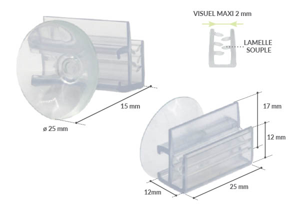 Accroche grip U facing avec ventouse de diamètre 25 mm