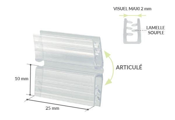 Accroche double grip U facing articulée polyvalent - Rail électro ou porte étiquettes