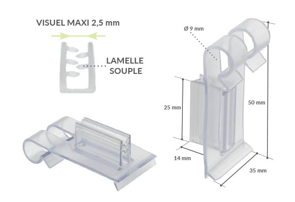 Accroche grip drapeau de 25 x 50 mm - Fil métal de Ø 10 mm