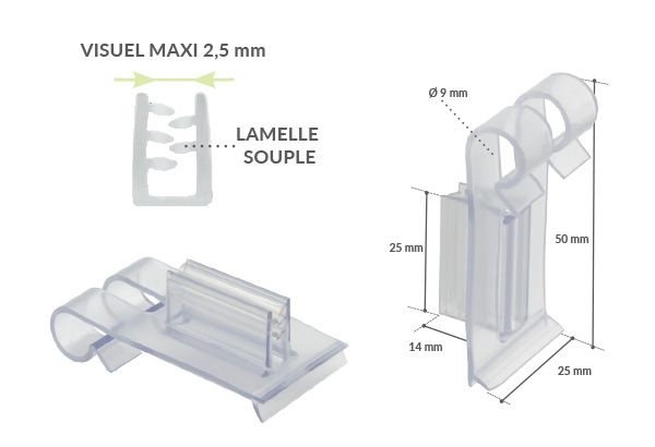 Accroche grip drapeau de 25 x 50 mm - Fil métal de Ø 10 mm