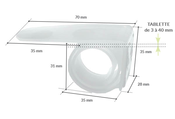 Clip escargot facing en PVC sans adhésif - Tablette de 3 à 40 mm