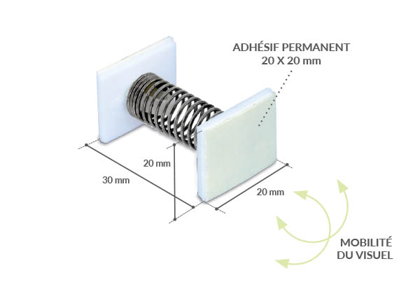 Entretoise à ressort avec adhésifs permanents - 20 x 20 mm