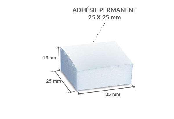Entretoise bloc mousse avec adhésifs permanents - 25 x 25 x 13 mm