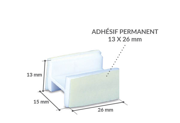 Entretoise en H avec adhésifs permanents - 15 x 26 x 13 mm