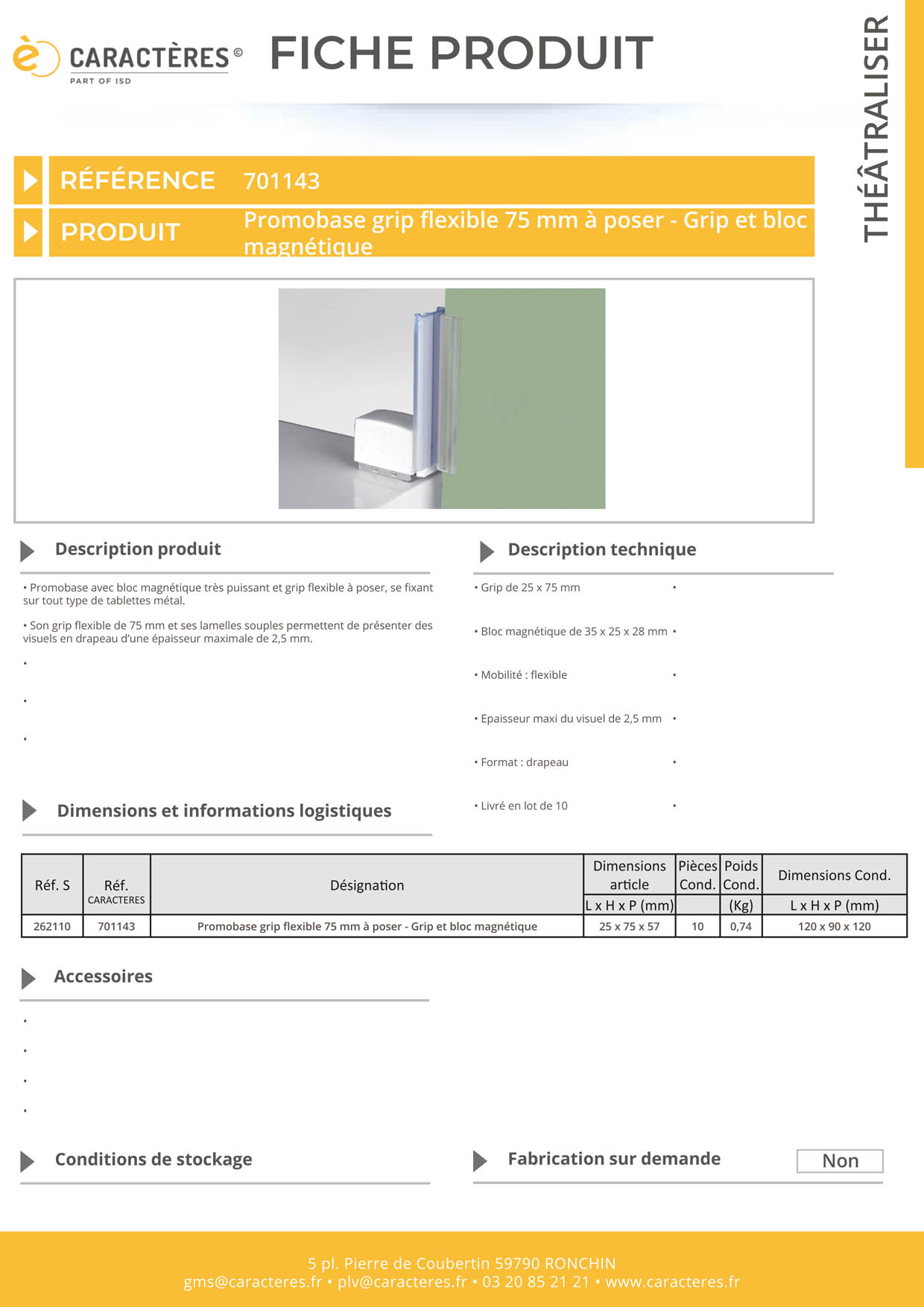 Promobase® magnétique avec grip flexible à poser - Hauteur 75 mm