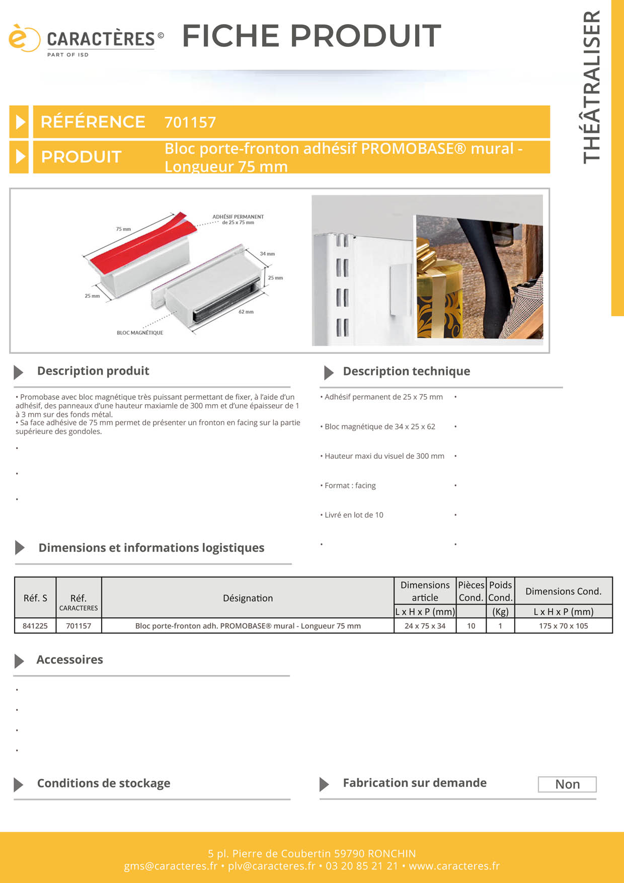Promobase® magnétique avec adhésif murale - Hauteur 75 mm