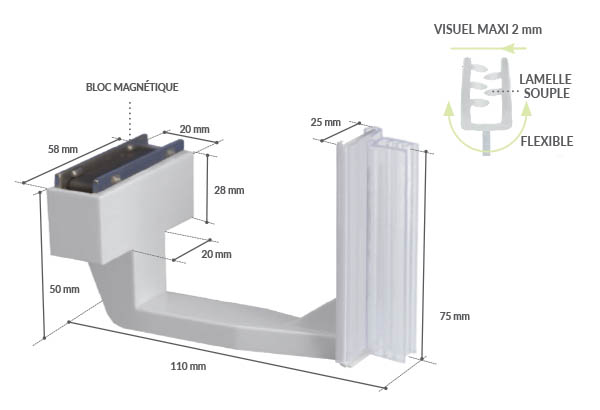 Promobase® magnétique avec grip flexible à poser sous tablette - Hauteur 75 mm