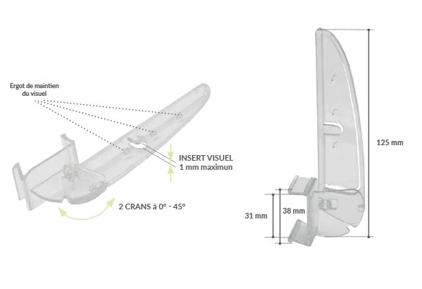 Pied Shark® polyvalent et réglable à 0° et 45° pour rail électronique