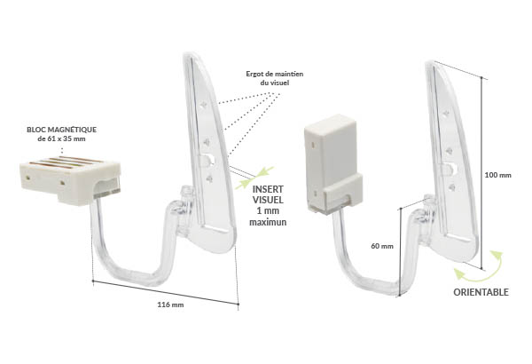 Pied shark® avec bloc magnétique 2 positions et potence - Tablette en métal