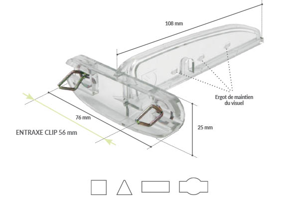 Pied Shark® avec entraxe de 56 mm pour tablettes perforées - 76 x 25 x 108 mm