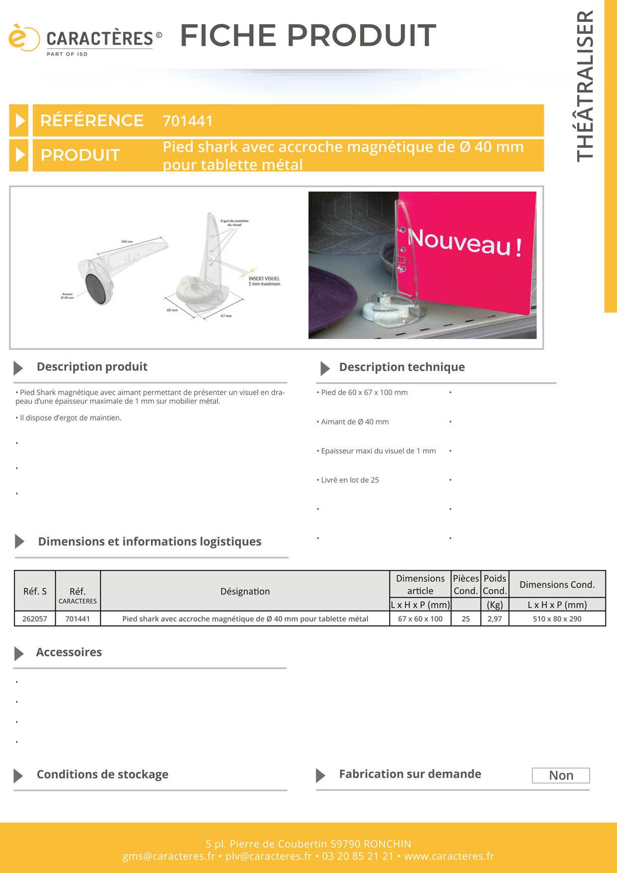 Pied Shark® magnétique avec base aimant de Ø 40 mm - Tablette en métal